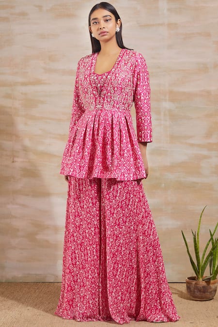Sana Barreja Chanderi Printed Pant Set 