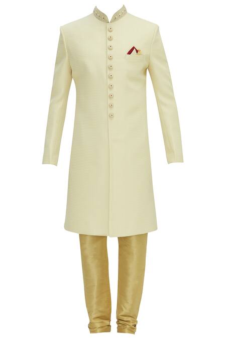 Shop_Aryavir Malhotra_White Jaquard Embellished Sherwani Set _Online_at_Aza_Fashions