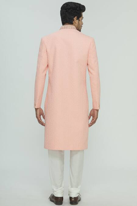 Shop Aryavir Malhotra Peach Chikankari Sherwani Set at Aza Fashions Shop_Aryavir Malhotra_Peach Chikankari Sherwani Set _at_Aza_Fashions