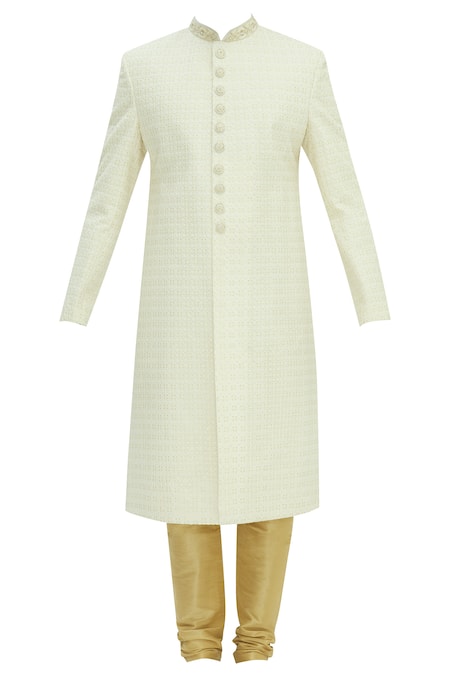 Buy_Aryavir Malhotra_White Chikankari Sherwani Set _Online_at_Aza_Fashions