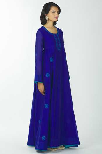 Samyukta Singhania_Blue Chanderi Anarkali_Online_at_Aza_Fashions