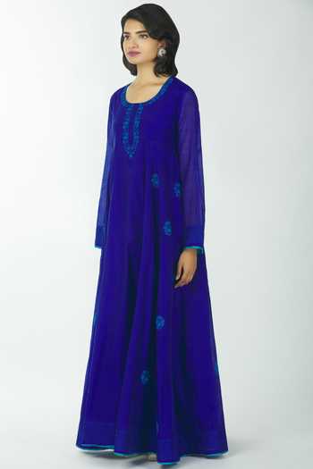 Buy_Samyukta Singhania_Blue Chanderi Anarkali_Online_at_Aza_Fashions
