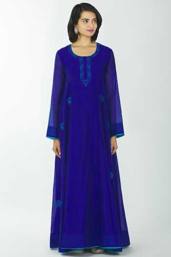 Shop_Samyukta Singhania_Blue Chanderi Anarkali_Online_at_Aza_Fashions