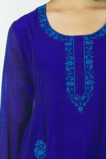 Samyukta Singhania_Blue Chanderi Anarkali_at_Aza_Fashions