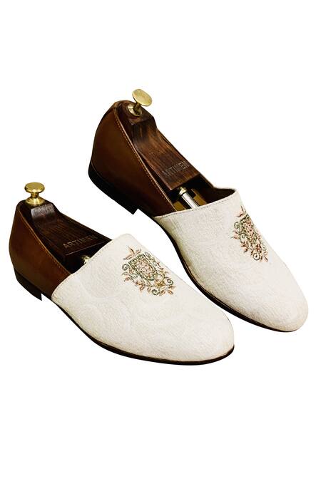 Buy_Artimen_White Embroidered Loafers _Online_at_Aza_Fashions