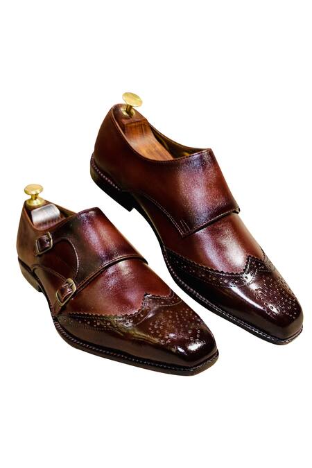 Buy_Artimen_Brown Brogue Double Strap Monk Shoes _Online_at_Aza_Fashions