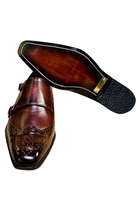 Shop_Artimen_Brown Brogue Double Strap Monk Shoes _Online_at_Aza_Fashions