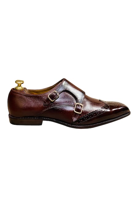 Artimen_Brown Brogue Double Strap Monk Shoes _at_Aza_Fashions