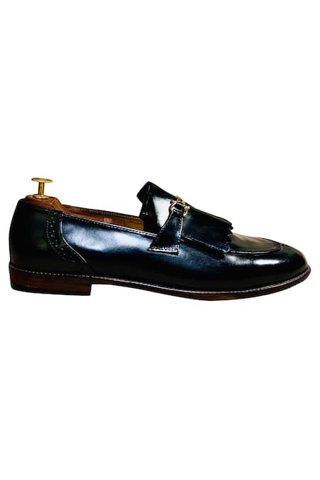 Artimen_Black Plain Fringe Loafers _at_Aza_Fashions