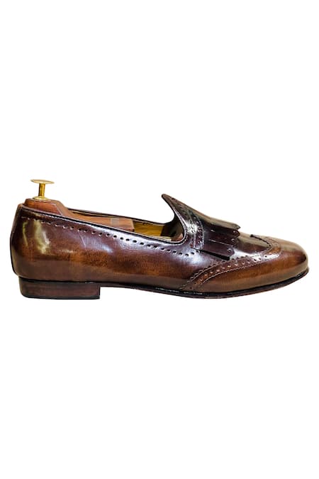 Artimen_Brown Brogue Fringe Loafers _at_Aza_Fashions