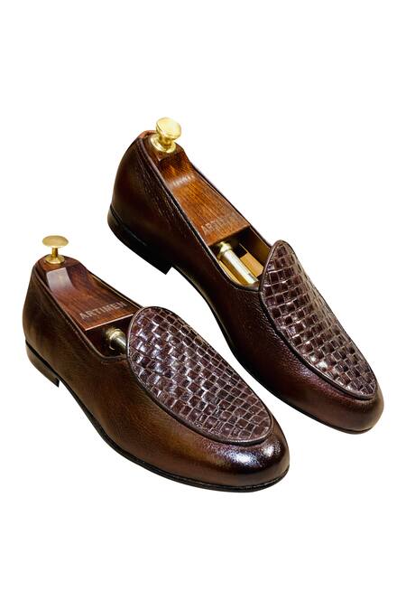 Buy_Artimen_Brown Woven Textured Loafers _Online_at_Aza_Fashions