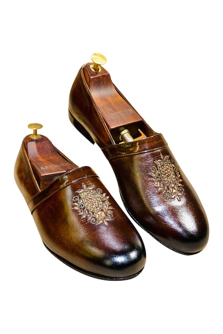 Buy_Artimen_Brown Embroidered Loafers _Online_at_Aza_Fashions