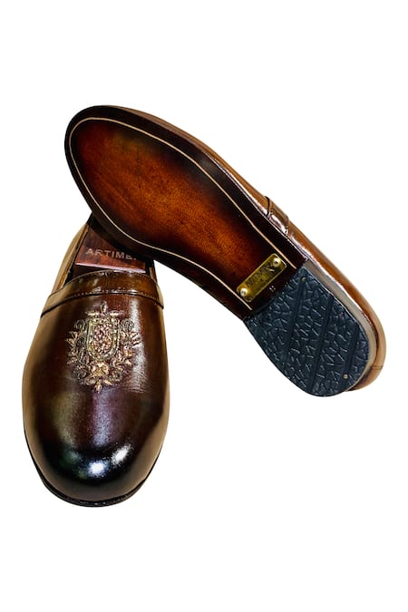 Shop_Artimen_Brown Embroidered Loafers _Online_at_Aza_Fashions
