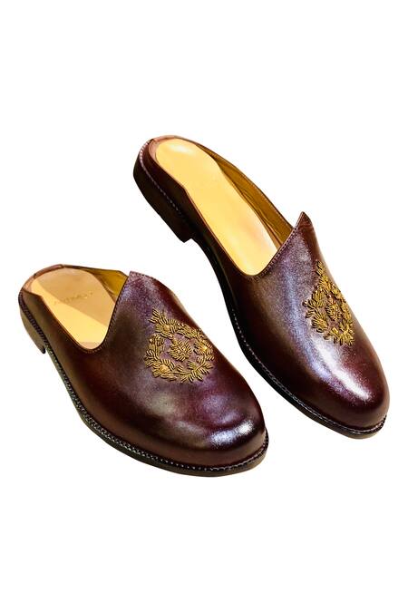 Buy_Artimen_Brown Embellished Mules _Online_at_Aza_Fashions