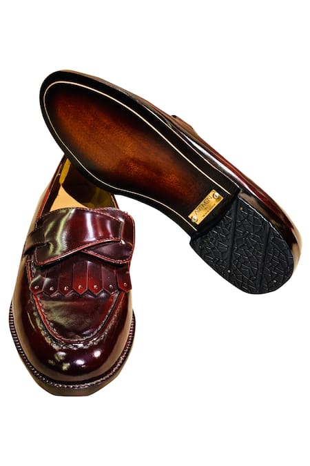 Shop_Artimen_Maroon Plain Fringe Loafers _Online_at_Aza_Fashions