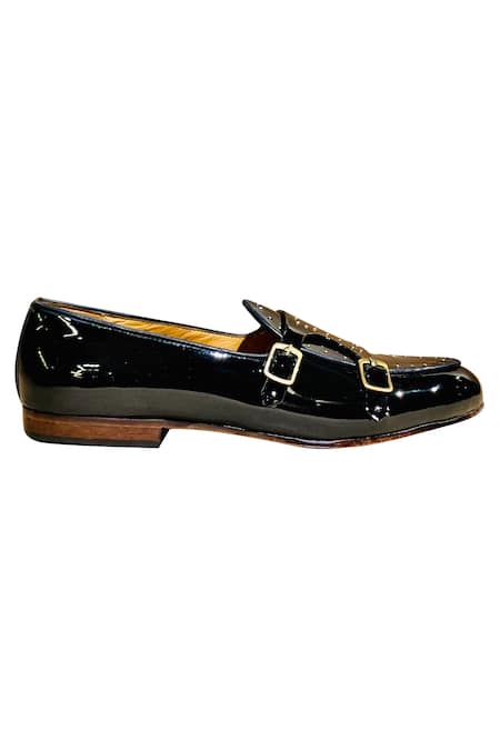 Artimen_Black Double Strap Monk Shoes _at_Aza_Fashions