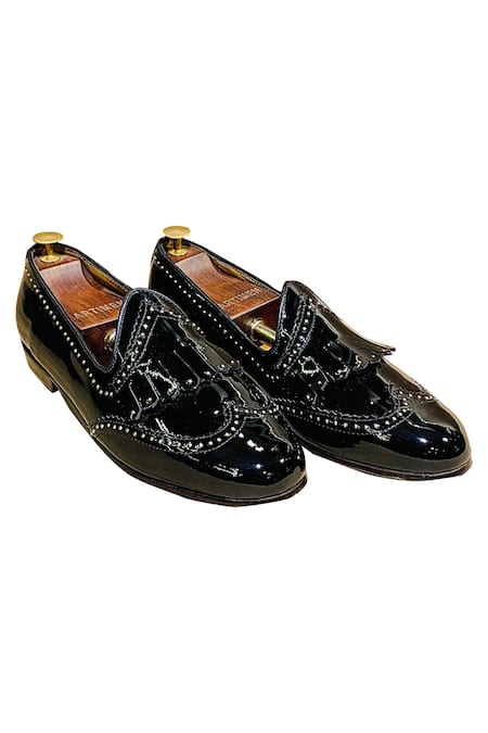Artimen_Black Embellished Fringe Loafers _Online_at_Aza_Fashions