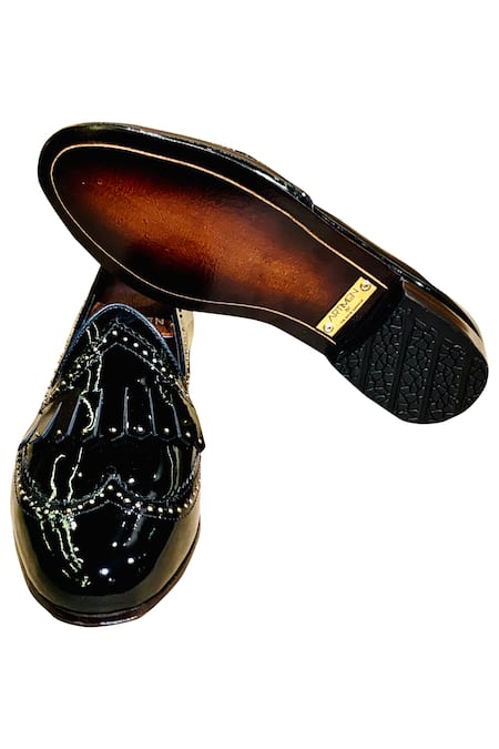 Shop_Artimen_Black Embellished Fringe Loafers _Online_at_Aza_Fashions