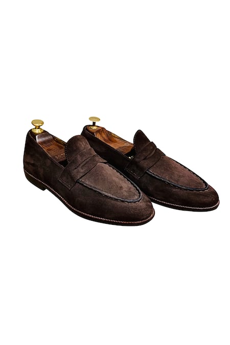 Artimen_Brown Plain Suede Penny Loafers _Online_at_Aza_Fashions