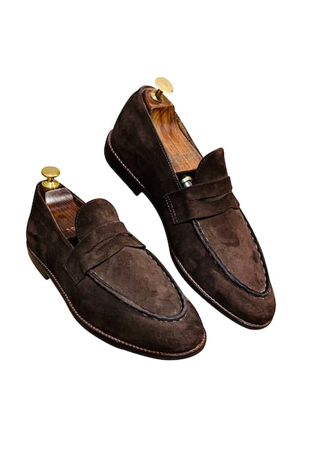 Buy_Artimen_Brown Plain Suede Penny Loafers _Online_at_Aza_Fashions