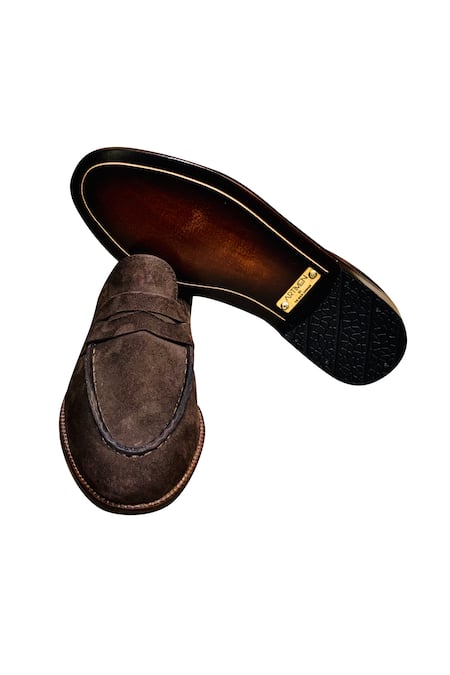 Shop_Artimen_Brown Plain Suede Penny Loafers _Online_at_Aza_Fashions