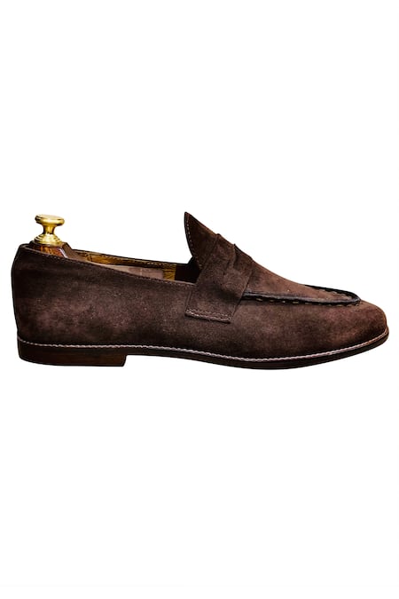 Artimen_Brown Plain Suede Penny Loafers _at_Aza_Fashions