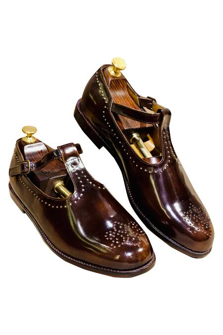 Buy_Artimen_Brown Embellished Brogue Shoes _Online_at_Aza_Fashions