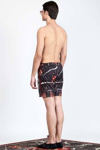 Shop Shivan & Narresh Black Quick Dry Sheeter Printed Shorts at Aza Fashions Shop_Shivan & Narresh_Black Quick Dry Sheeter Printed Shorts _at_Aza_Fashions
