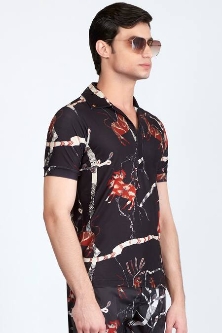 Shivan & Narresh_Black Jersey Printed Shirt _Online_at_Aza_Fashions