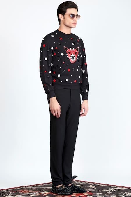 Shivan & Narresh Black Jersey Embellished Jumper