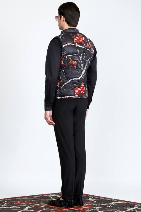 Shop Shivan & Narresh Black Quick Dry Sheeter Printed Jacket at Aza Fashions Shop_Shivan & Narresh_Black Quick Dry Sheeter Printed Jacket _at_Aza_Fashions