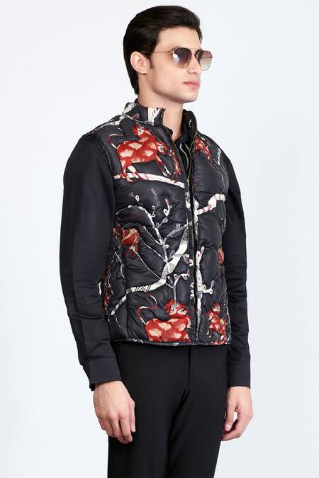Shivan & Narresh Black Quick Dry Sheeter Printed Jacket Online at Aza Fashions Shivan & Narresh_Black Quick Dry Sheeter Printed Jacket _Online_at_Aza_Fashions