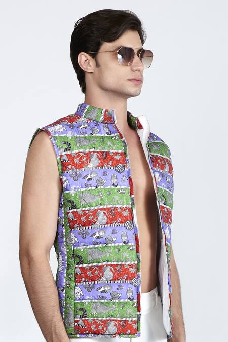 Shivan & Narresh Multi Color Quick Dry Sheeter Printed Jacket Online at Aza Fashions Shivan & Narresh_Multi Color Quick Dry Sheeter Printed Jacket _Online_at_Aza_Fashions