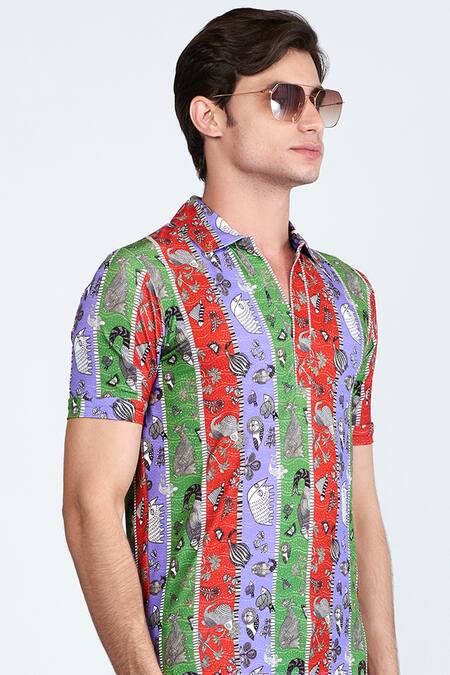 Shivan & Narresh_Multi Color Jersey Printed Shirt _Online_at_Aza_Fashions