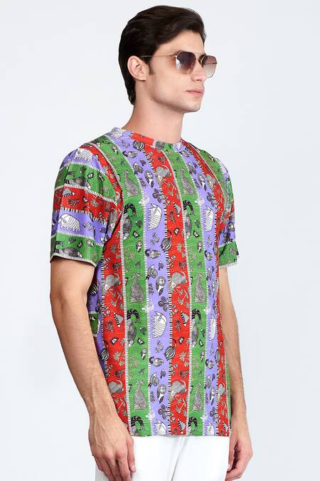 Shivan & Narresh Multi Color Jersey Printed T-shirt Online at Aza Fashions Shivan & Narresh_Multi Color Jersey Printed T-shirt _Online_at_Aza_Fashions