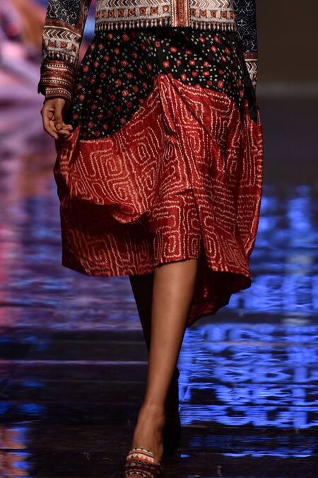 Rajdeep Ranawat_Red Silk Bandhani Draped Pants_Online_at_Aza_Fashions