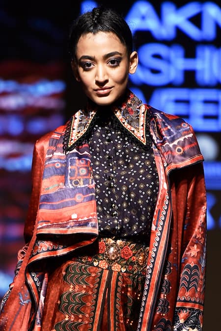 Rajdeep Ranawat_Red Satin Printed Jacket_Online_at_Aza_Fashions