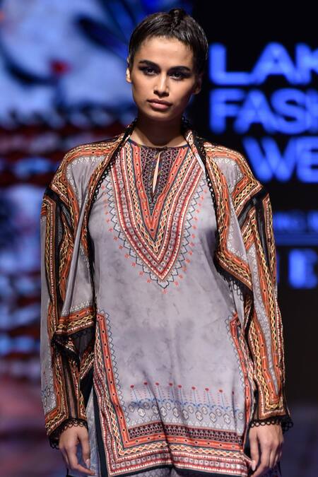 Rajdeep Ranawat_Grey Silk Printed Cape_Online_at_Aza_Fashions