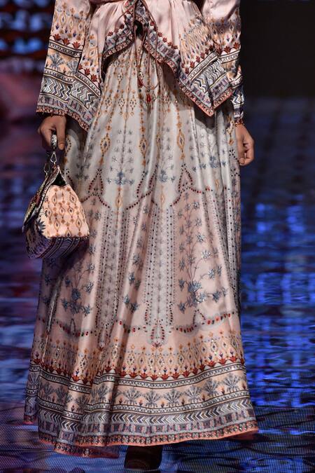 Rajdeep Ranawat_Peach Dupion Silk Printed Lehenga Skirt_Online_at_Aza_Fashions