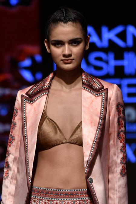 Rajdeep Ranawat_Maroon Satin Lapel Collar Printed Jacket_Online_at_Aza_Fashions