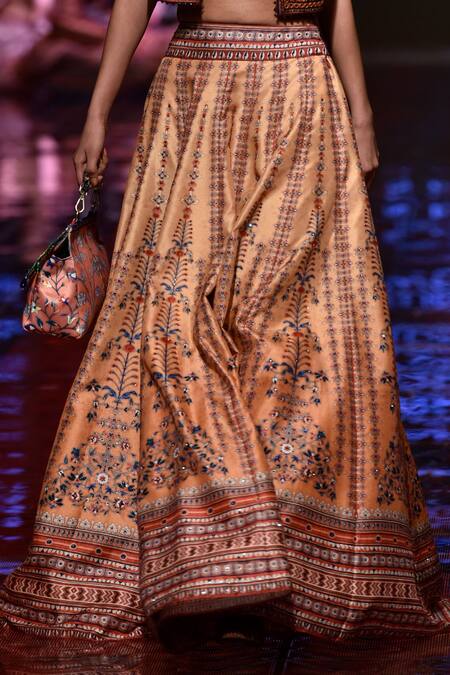 Rajdeep Ranawat_Orange Dupion Silk Printed Lehenga Skirt_Online_at_Aza_Fashions