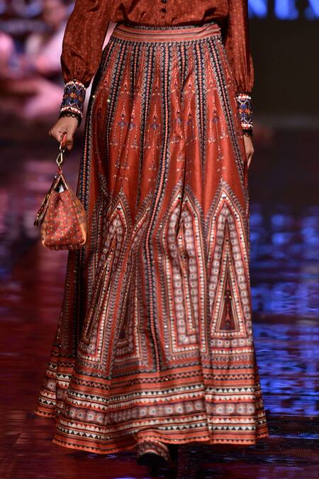 Rajdeep Ranawat_Red Dupion Silk Printed Lehenga Skirt_Online_at_Aza_Fashions