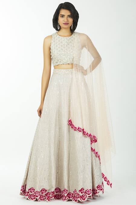 Bombae By Deepika Reddy_Peach Blouse Silk Embellished Lehenga Set_Online_at_Aza_Fashions