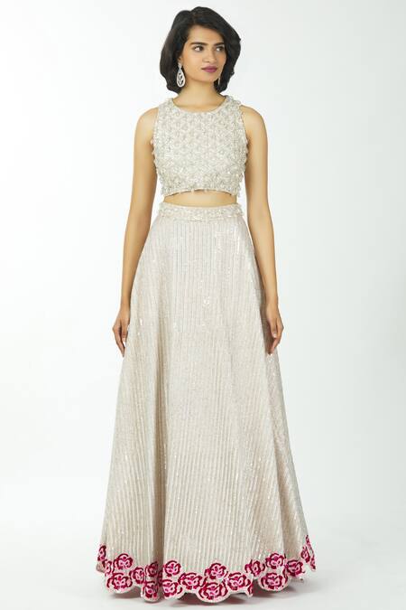 Buy_Bombae By Deepika Reddy_Peach Blouse Silk Embellished Lehenga Set_Online_at_Aza_Fashions