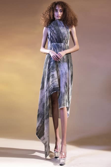 Abhishek Sharma Pleated Asymmetrical Dress 