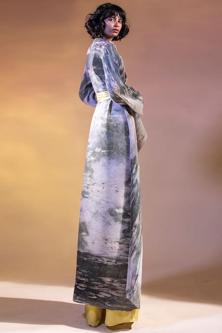 Shop Abhishek Sharma White Georgette, Satin, Moss Crepe Open Asymmetric Printed Jacket at Aza Fashions Shop_Abhishek Sharma_White Georgette, Satin, Moss Crepe Open Asymmetric Printed Jacket _at_Aza_Fashions