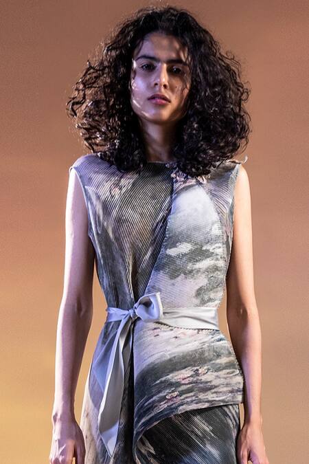 Buy Abhishek Sharma White Georgette, Moss Crepe Round Printed Long Dress Online at Aza Fashions Buy_Abhishek Sharma_White Georgette, Moss Crepe Round Printed Long Dress _Online_at_Aza_Fashions