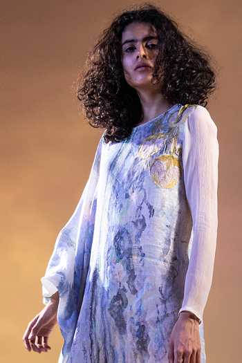 Buy_Abhishek Sharma_Blue Linen Round Printed Tunic_Online_at_Aza_Fashions