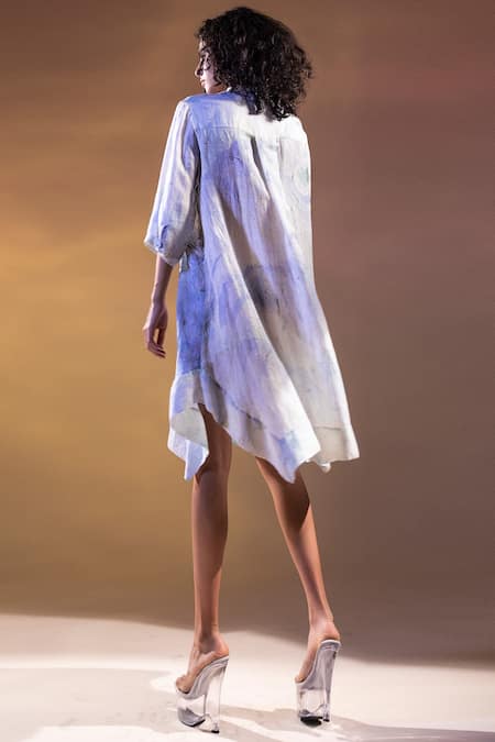 Shop Abhishek Sharma Blue Linen Shirt Collar Dress at Aza Fashions Shop_Abhishek Sharma_Blue Linen Shirt Collar Dress_at_Aza_Fashions