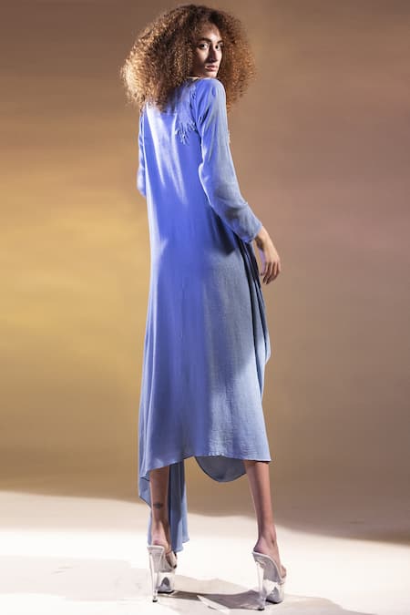 Shop Abhishek Sharma Blue Textured Crepe Bateau Draped Cowl Dress at Aza Fashions Shop_Abhishek Sharma_Blue Textured Crepe Bateau Draped Cowl Dress _at_Aza_Fashions